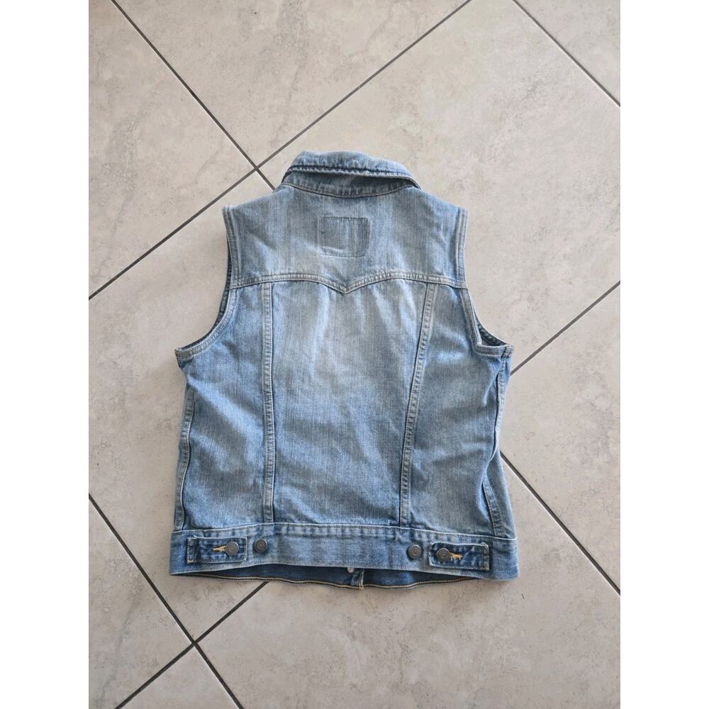 Levis Light Wash Blue Button Up Denim Trucker Jean Vest Stretch Women Size L - Picture 5 of 5